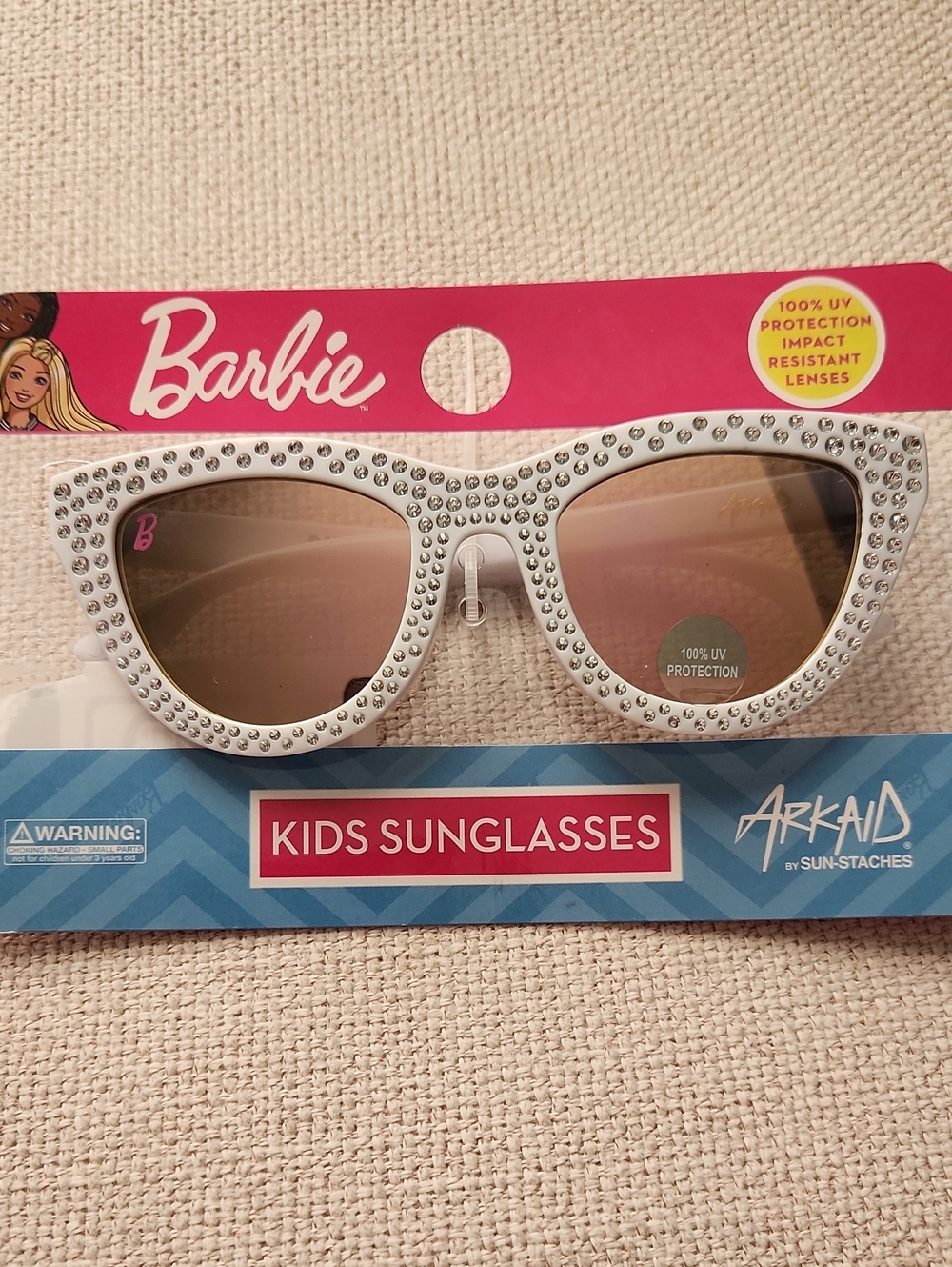 Barbie White Rhinestone Cat-Eye Kids Sunglasses with Brown Lenses